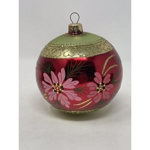 Hallmark Keepsake Ornament Blown Glass Pink Poinsettias Christmas 1998 with Box